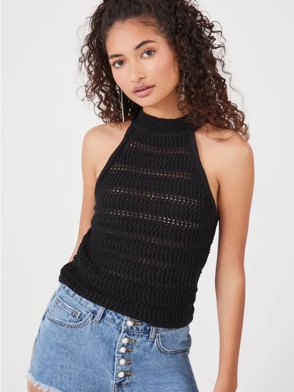 Forever 21 Black Sleeveless Knit Halter Sweater